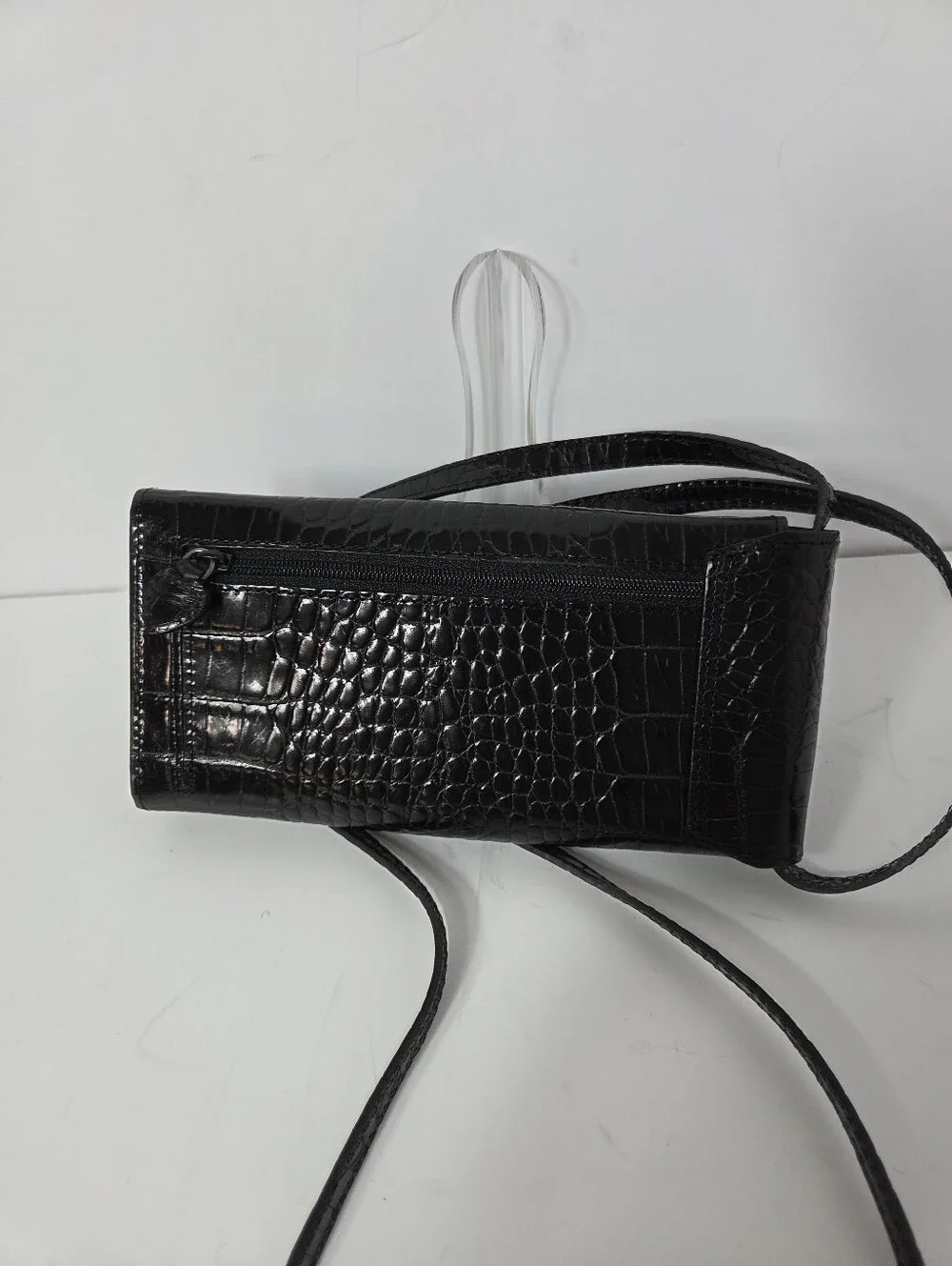 brighton metropolitan vertical clutch black croc embossed nwot classic travel